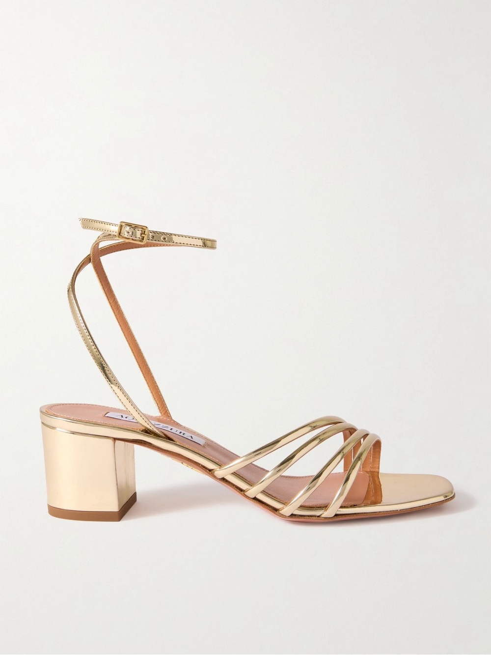 Aquazzura Latour Metallic Gold Strappy Heel Sandals Size 37.5 NEW